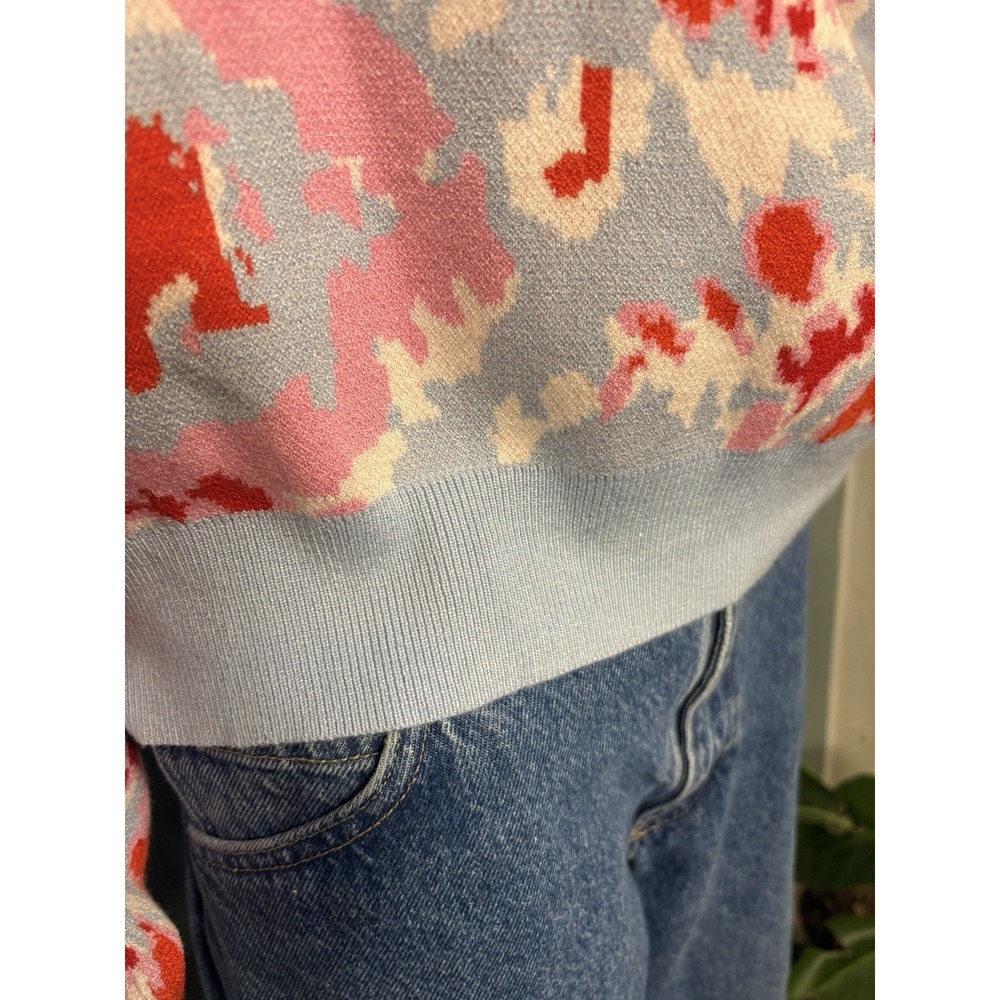 Simplee Abstract Knit Pullover Sweater Crew Neck Colorful Blue Pink Red White M - Picture 3 of 5